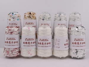 50g 150m Sỉ sợi cotton 5 lớp <span class=keywords><strong>100</strong></span>% cao cấp đính kim tuyến trong suốt 3mm+6mm để đan tay - Product Image 5
