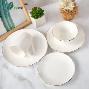 Durable Kitchen Dishes Dinner Set Gold Rim Porcelain White Luxury Plate Sets Dinnerware new bone Plate