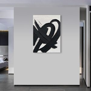 014Nankai hiện đại tối giản nghệ thuật trang trí vẽ tay in đen trắng Kết cấu sơn dầu trừu tượng vải 40x28 inch - Product Image 5