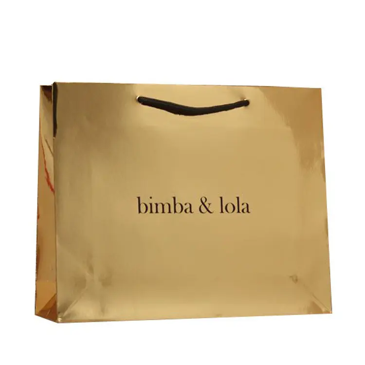 Borsa Tote in carta goffrata oro lucido di lusso Logo personalizzato borsa regalo Shopping dorata per i vestiti