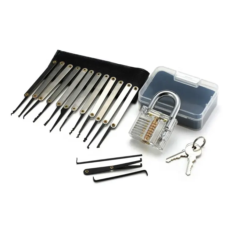 15 Pieces lock pick set with practice lock, Beginner Locksmiths 10 Pcs Lock Picking Key Extractor Tool
