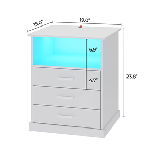 Trắng đen 3 ngăn kéo giường Side End Bàn Cạnh Giường ngủ đầu giường với Trạm Sạc LED ánh sáng cho phòng ngủ - Product Image 5