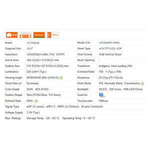 700:1 LP140WFH-SPM1/2/3/4タッチなし16:9 LCD 14.0 "スクリーンモジュール1920*1080 WLED新しいラップトップLCDスクリーンEDP 30ピン62% SRGB - Product Image 5