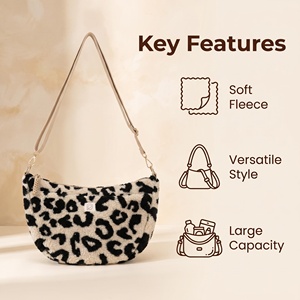 New Design Fuzzy Lamb Fleece Leopard Print Crescent Crossbody Bag Large Capacity Soft Fanny Pack with <b>Adjustable</b> <b>Strap</b> - Product Image 2