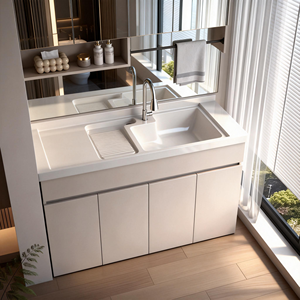 Lavabo Moderno de Cuarzo con Mueble de Baño de Aluminio Tipo Panal para Hotel, Reforzado y de Alta Resistencia - Product Image 1