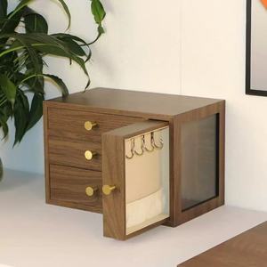 <b>Wooden</b> Jewelry Box Desktop Multi Drawer Storage Organizer With Hooks For Categorizing And Storing Jewelry 18L Rectangle <b>Solid</b> - Product Image 1
