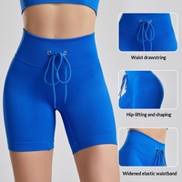 Shorts de yoga pour femmes grande taille, style TikTok, côtelés, avec cordon de serrage, sportifs, moulants, taille haute, en nylon et élasthanne, pour le fitness et l'entraînement