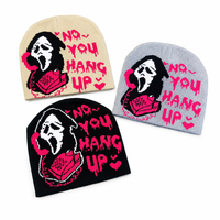 Casquette en tricot jacquard Halloween Scream Ghost Face, imprimé contrastant, extensible, en acrylique, unisexe, pour adultes, cosplay, fête, streetwear