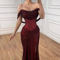Robes de soirée scintillantes dorées Serene Hill LA73410 2026, style sirène, épaules dénudées, corset, robes de soirée formelles avec fente haute