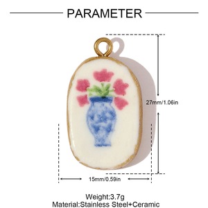 Thép Không Gỉ Men Mặt Dây Chuyền Khởi Động Hình Dạng Hình Bầu Dục Hoa Trái Cây Trái Tim Tay Sơn Tự Làm Đồ Trang Sức Charms Cho Vòng Cổ Vòng Đeo Tay Thủ Công - Product Image 5