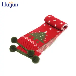 Khăn Quàng Cổ Dài Vải Jacquard Dệt Hoa Cây Giáng Sinh Màu Đỏ Mùa Đông Phong Cách Mới Kèm Quà Tặng Pompon Quần Áo Dự Tiệc Gia Đình