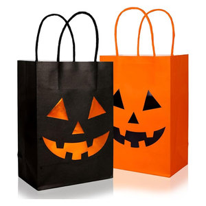 Wholesale Recyclable Halloween Candy Gift Bags Luxurious Kraft Paper Hot Stamping Embossing Screen Printing Custom Logo Patch - Product Image 1