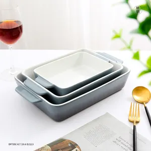 Set Van 3 Grijs Gradiënt Rechthoekige Braadpan Schotel Custom Lasagne Pan Bakvormen Set Keramische Ovenschaal