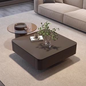 High-end Light Luxury Italian Style Square Coffee <strong>Table</strong> with Storage for <strong>Small</strong> Spaces Modern Living Room <strong>Black</strong> - Product Image 2