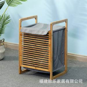 <b>Bamboo</b> fabric laundry <b>basket</b> for bathroom use, <b>bamboo</b> frame, Oxford cloth storage rack with movable handles and frame. - Product Image 5