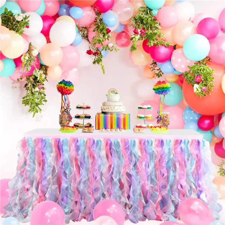 Party Chiffon Wicker Table Skirt Birthday Wedding Crimped Dessert Table Skirting Tulle