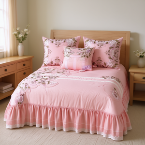 Juego de Edredón King Size Antonieta, Apliques Florales Bordados, Ropa de Cama de Algodón, Decoración del Hogar, 4 Piezas - Product Image 2