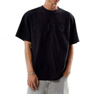 Camiseta de algodón de gran tamaño 100% para hombre, estampado personalizado con diseño de diamantes de imitación y camisetas de tela de punto con patrón - Product Image 1