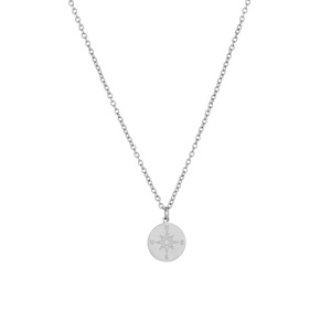 Vintage Customized <strong>Compass</strong> Circle Pendant Necklace for Women Trendy Stainless Steel Jewelry with Gold Plating Link <strong>Chain</strong> - Product Image 1