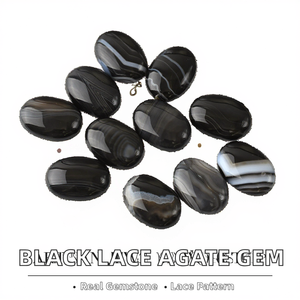Ágata Negra Natural de Encaje, Pulida, con Reverso Plano, Lisa, Ovalada, Convexa, Circular, Gema Suelta Tallada para Joyería - Product Image 2