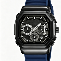 Montre à quartz chronographe carrée pour homme, bracelet en cuir, montre de sport pour homme, calendrier analogique, montre-bracelet décontractée