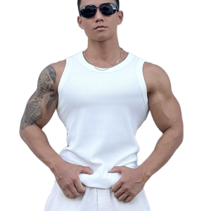 <b>Ribbed</b> Cotton Spandex Tank <b>Men</b> Slim Fit Sleeveless O-Neck Quick Dry Sport <b>Vest</b> for Gym Running Casual Wear - Product Image 1