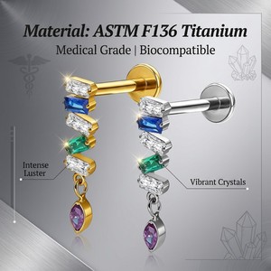 <span class=keywords><strong>Piercing</strong></span> per Orecchio in Titanio con Zirconi Incastonati, Filettatura Interna ASTM F136 G23, Placcato <span class=keywords><strong>Oro</strong></span> 24K per Bambini - Product Image 2