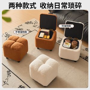 Square Lamb Wool Stool With Storage For Shoe Rack Adult Use - Product Image 3