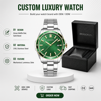 Montre mécanique pour homme en acier inoxydable 316L, cadran lumineux, fenêtre de date, lunette rotative, logo personnalisé, vente en gros