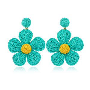 Pendientes de ratán para mujer, Pendientes colgantes de gota de flor envueltos en paja de rafia Bohemia, joyería de playa <span class=keywords><strong>Tropical</strong></span> de verano - Product Image 1