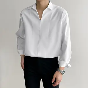 men's trendy pullover top comfortable fabric for shirts men loose fashion V-neck design shirt