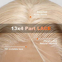 Perruque en cheveux humains vierges européens, blonds avec mèches, ultra-lisses, 13x4HD, frontale transparente, sans colle, ondulations dégradées, vietnamien 10-38