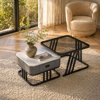 Table Basse de Salon Moderne en Bois Massif avec Panneau en Verre, Tiroir Double Extensible Dissimulé, Écologique, Prix de Gros Direct