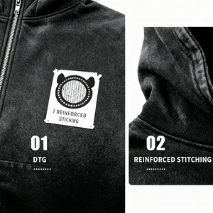 Felpa con cappuccio con cerniera personalizzata 400gsm Vintage oversize con cappuccio in bianco per uomo Streetwear produttore all'ingrosso - Product Image 3