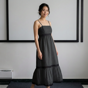 <b>White</b> Spaghetti Strap Slim Woven Cotton Lining Midi <b>Dress</b> A-Line Casual Summer Linen <b>Dress</b> - Product Image 4