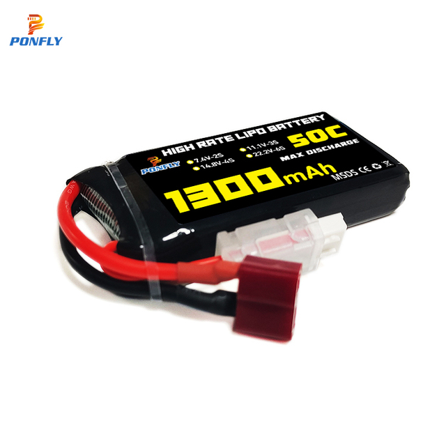 PONFLY 1300mAh 2S 7.4V 100C High Discharge Rate Stable Drone Lithium Polymer Battery 3S-6S 11.1V-22.2V Rechargeable 500 Cycles