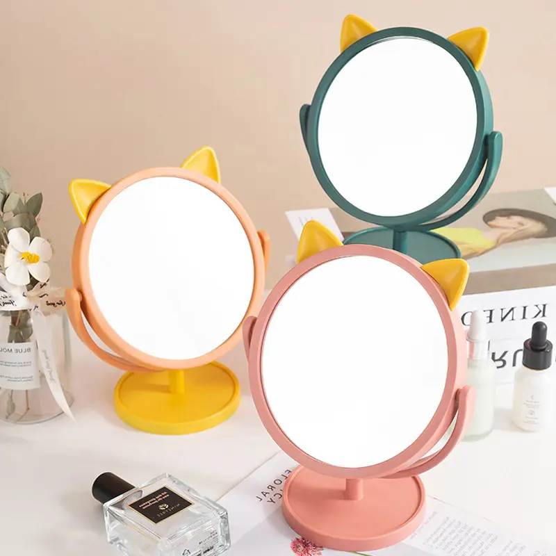 Desktop cute cat ears round desktop mirror high-definition fairy dressing mirror ins dormitory small mirror