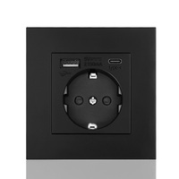Enchufe de pared cuadrado estándar de la UE, placa de PC de enchufe francés único negro 16A 250V 82*82mm