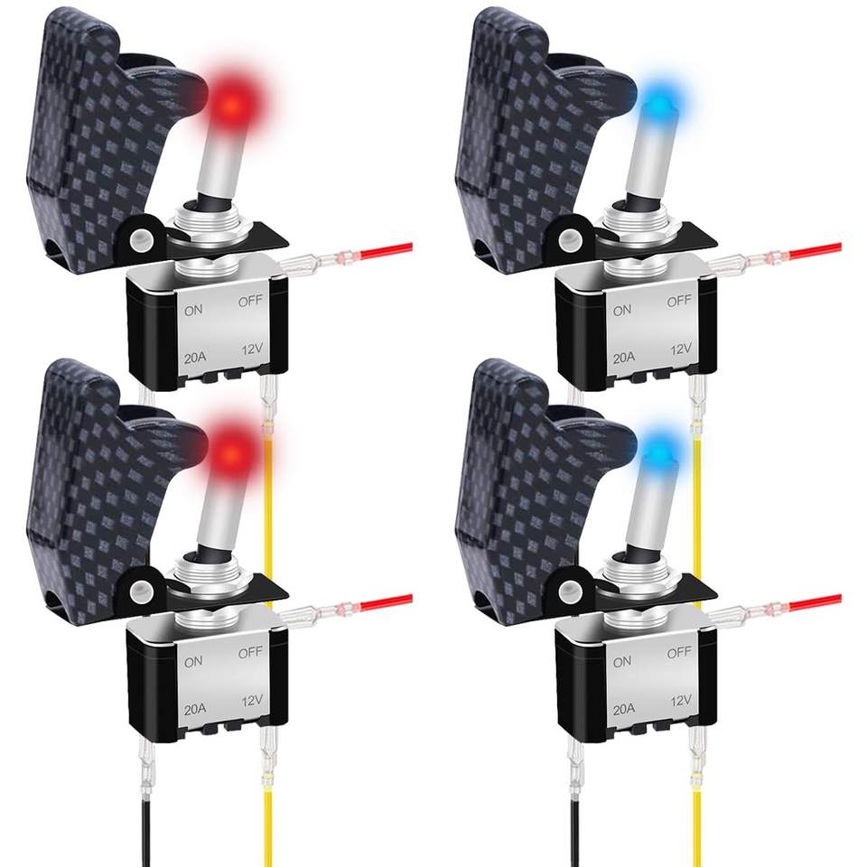 12mm Lighted Metal Toggle Switch DC 12V 20A SPST 3-Pin Red/Blue Heavy ...