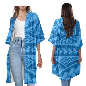 Desain Tato Polinesia Samoa, Cardigan Pendek Musim Panas, Mantel Trench Biru Muda, Kasual Longgar Ukuran Besar, Kimono Cardigan - Product Image 1