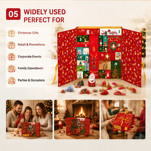 Boîte cadeau de Noël rouge avec 24 compartiments, ruban doré, papier artistique pour chocolats, jouets, surprises de Noël, boîte de calendrier de l'avent - Product Image 6