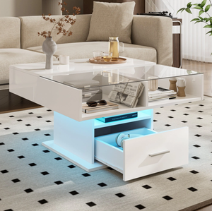 <span class=keywords><strong>Table</strong></span> <span class=keywords><strong>basse</strong></span> multifonctionnelle à finition brillante avec éclairage LED, hauteur réglable et espace de rangement flexible, <span class=keywords><strong>design</strong></span> moderne - Product Image 5