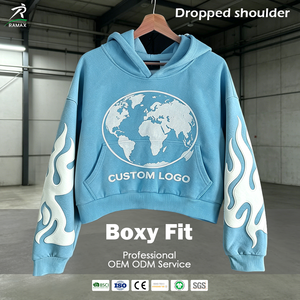 Sudadera con Capucha Corta de Corte Cuadrado Personalizada para Hombre, Sudadera Oversize con Estampado 3D de Mapa del Mundo, Estilo Urbano, OEM ODM al por Mayor - Product Image 1