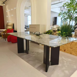 Table <span class=keywords><strong>de</strong></span> salle à manger élégante en placage <span class=keywords><strong>de</strong></span> chêne noir rectangulaire avec pieds en acier inoxydable argenté pour la décoration intérieure Table <span class=keywords><strong>de</strong></span> conférence pour salles à manger - Product Image 2
