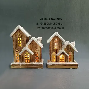 Lighted Up House Decoration Led Light Wooden House Christmas Village Wood House With Light Miniature Accessories For Xmas Decoration