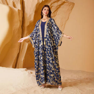 中东独立网站穆斯林妇女复古喇叭口下摆踝长涤纶秋季压花睡袍Abaya - Product Image 2