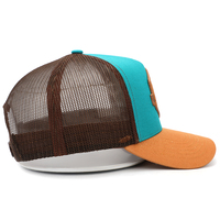 Gorra Trucker de Malla de Sarga de Algodón de 5 Paneles para Adulto, de Alta Calidad, Personalizada OEM, al por Mayor, con Visera Curva y Logotipo de Parche de Cuero, Gorra Deportiva