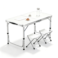 Table pliante en alliage d'aluminium légère et portable, best-seller pour l'extérieur, avec 2 tabourets, idéale pour la salle de sport, le barbecue, les pique-niques