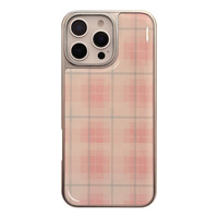 Étui de téléphone universel à motif à carreaux rose adapté à Apple 16 / Huawei / Samsung, étui de protection de téléphone doux électro-plaqué