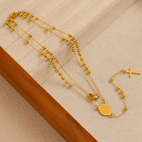 Collar de Rosario Religioso de Acero Inoxidable 316L, Chapado en Oro de 14k y 18k, con Cuentas, Estilo Medieval Vintage, para Mujer